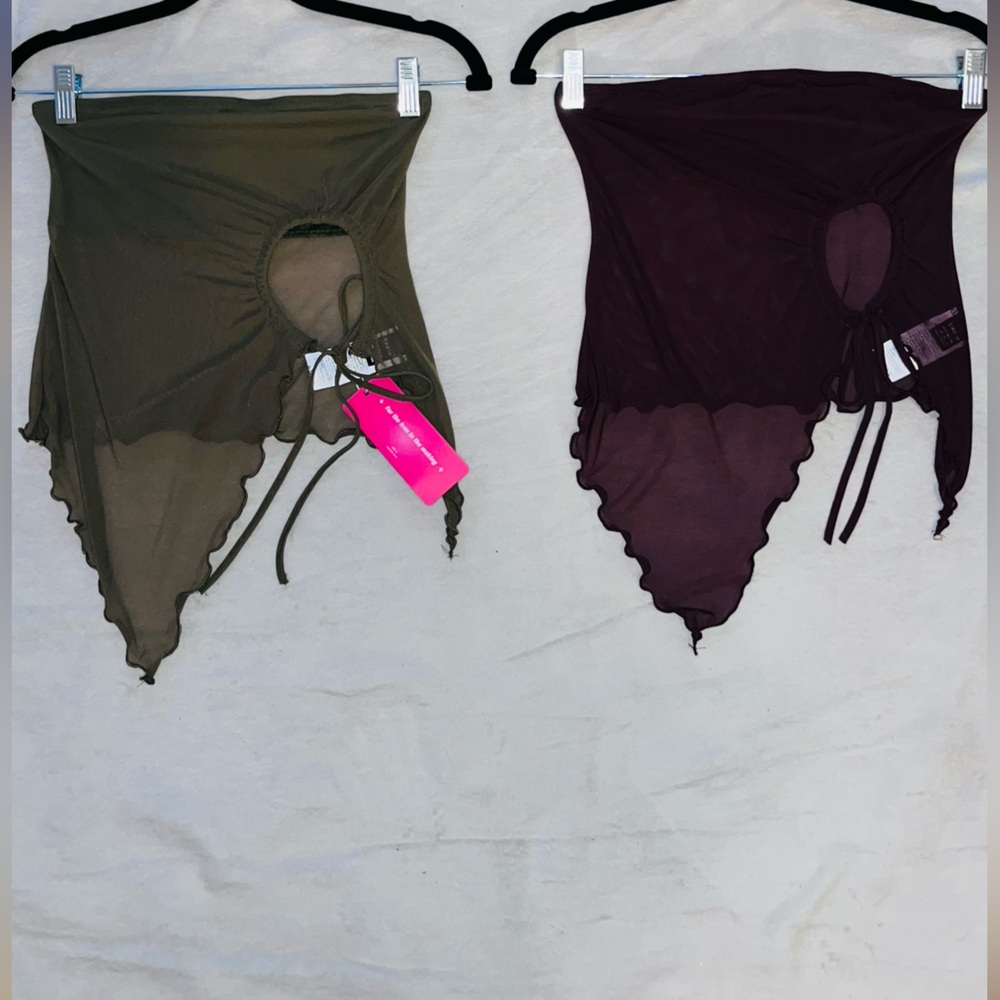 Sheer Olive and Brown Tube Tops